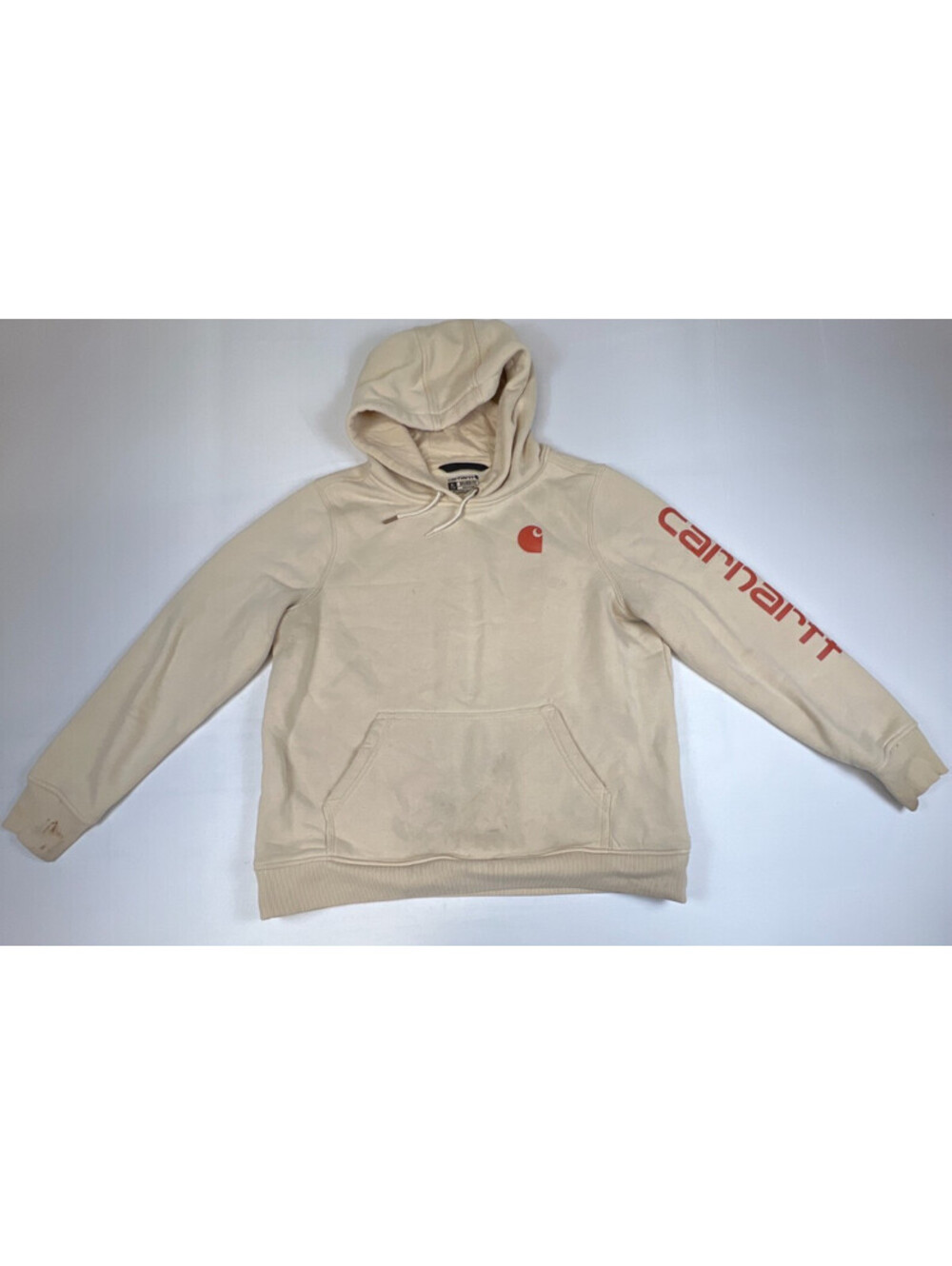Carhartt Womens Beige Logo Sleeve Relaxed Fit Hoodie Sweatshirt Size XL